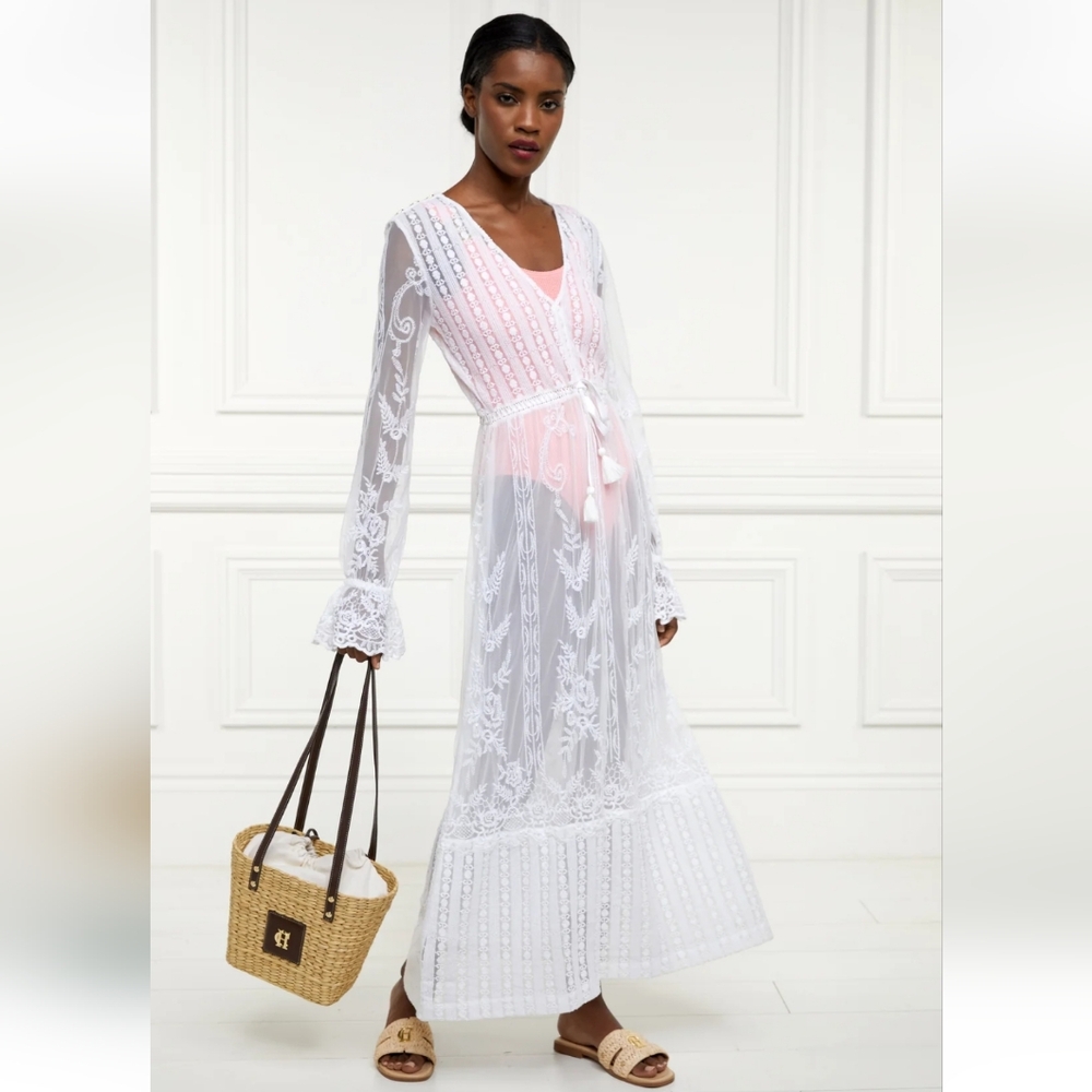 Holland Cooper Mika Beach Dress - White Lace Maxi Dress/Cover-Up